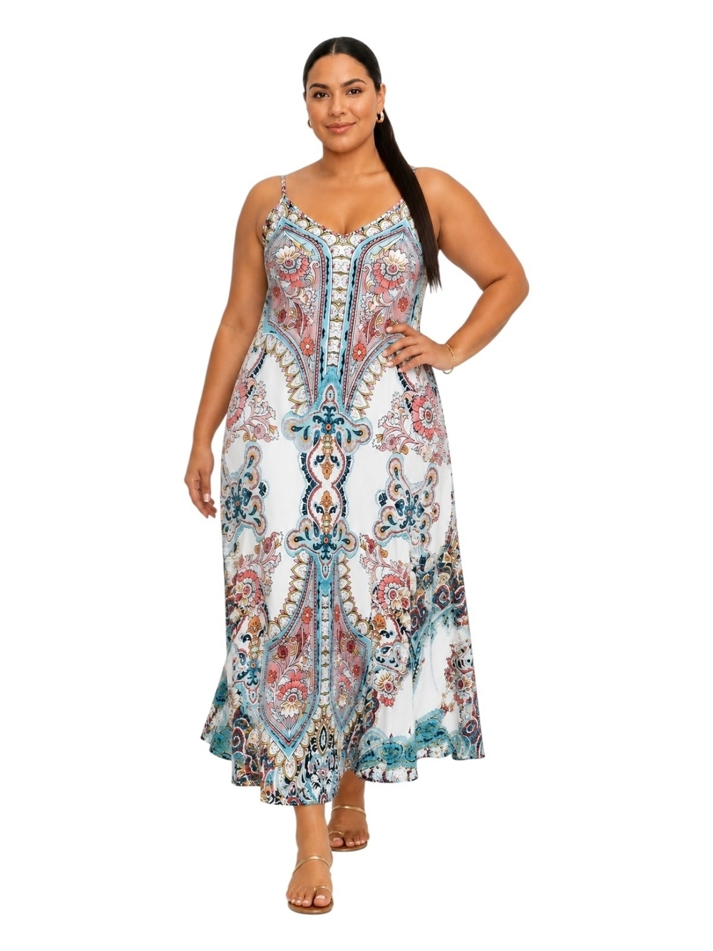 SHEIN Boho Paisley Print Sleeveless Midi Dress. Size M